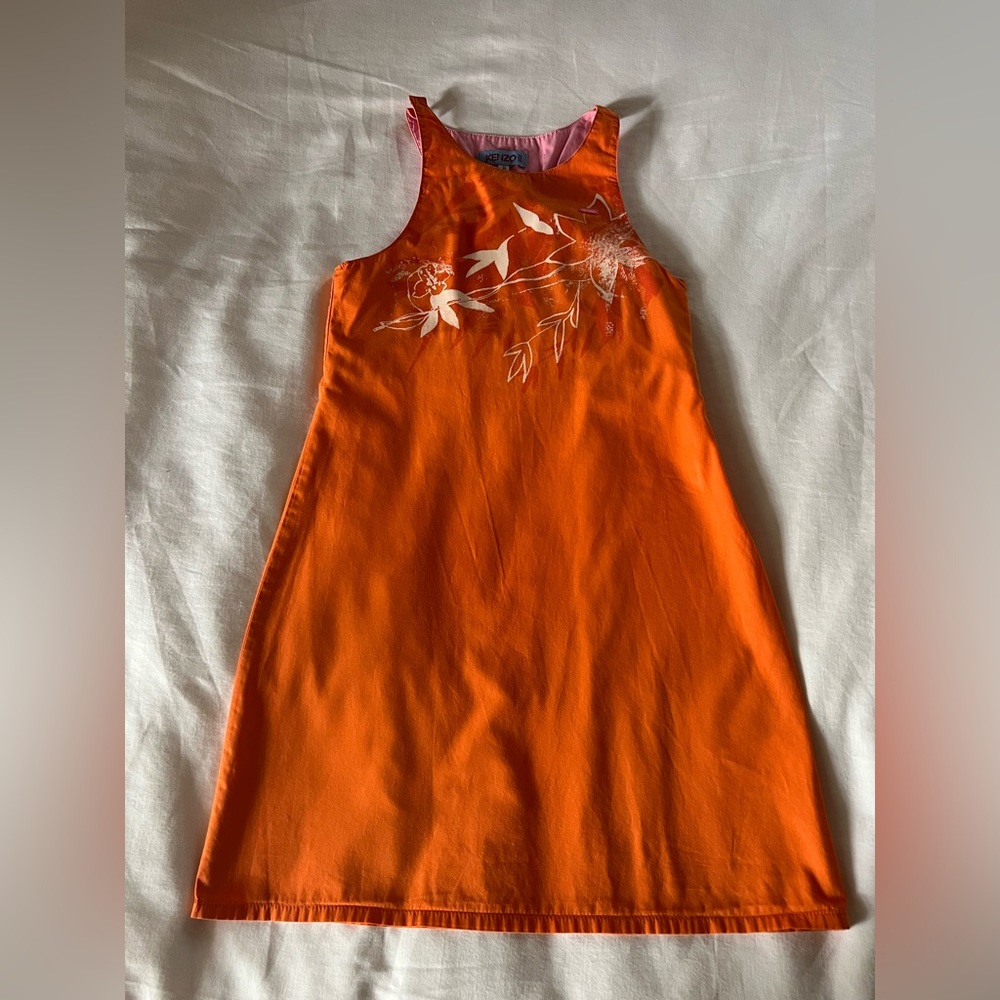 Kenzo Junior Orange and Pink Floral Print Dress size 8
